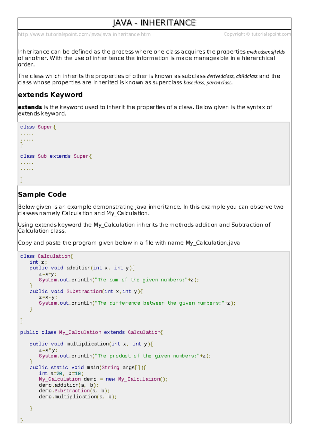 Java inheritance - good - tutorialspoint/java/java_inheritance.htm ...