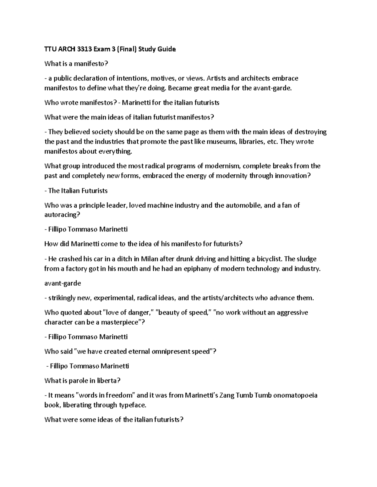 ARCH3313 TTU Exam3 Study Guide TTU ARCH 3313 Exam 3 (Final) Study