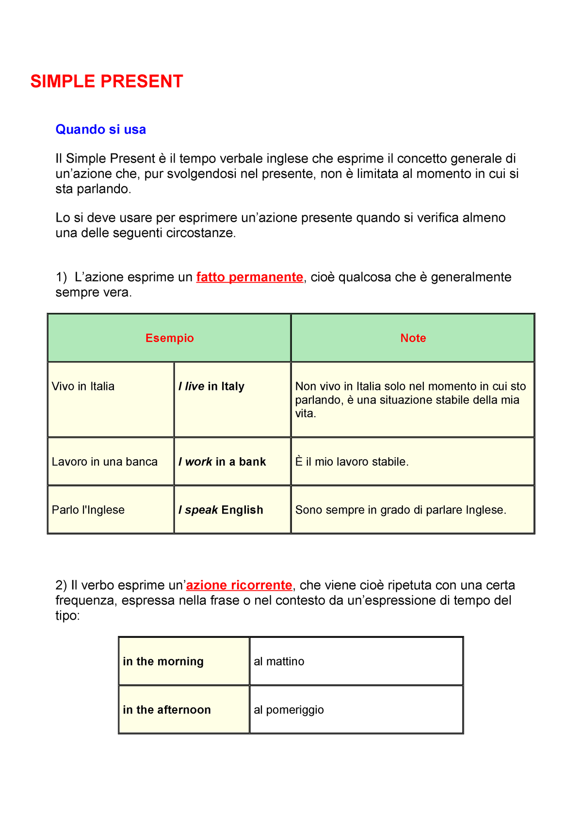 Simple Present Appunti Di Inglese 1002363 Unict Studocu