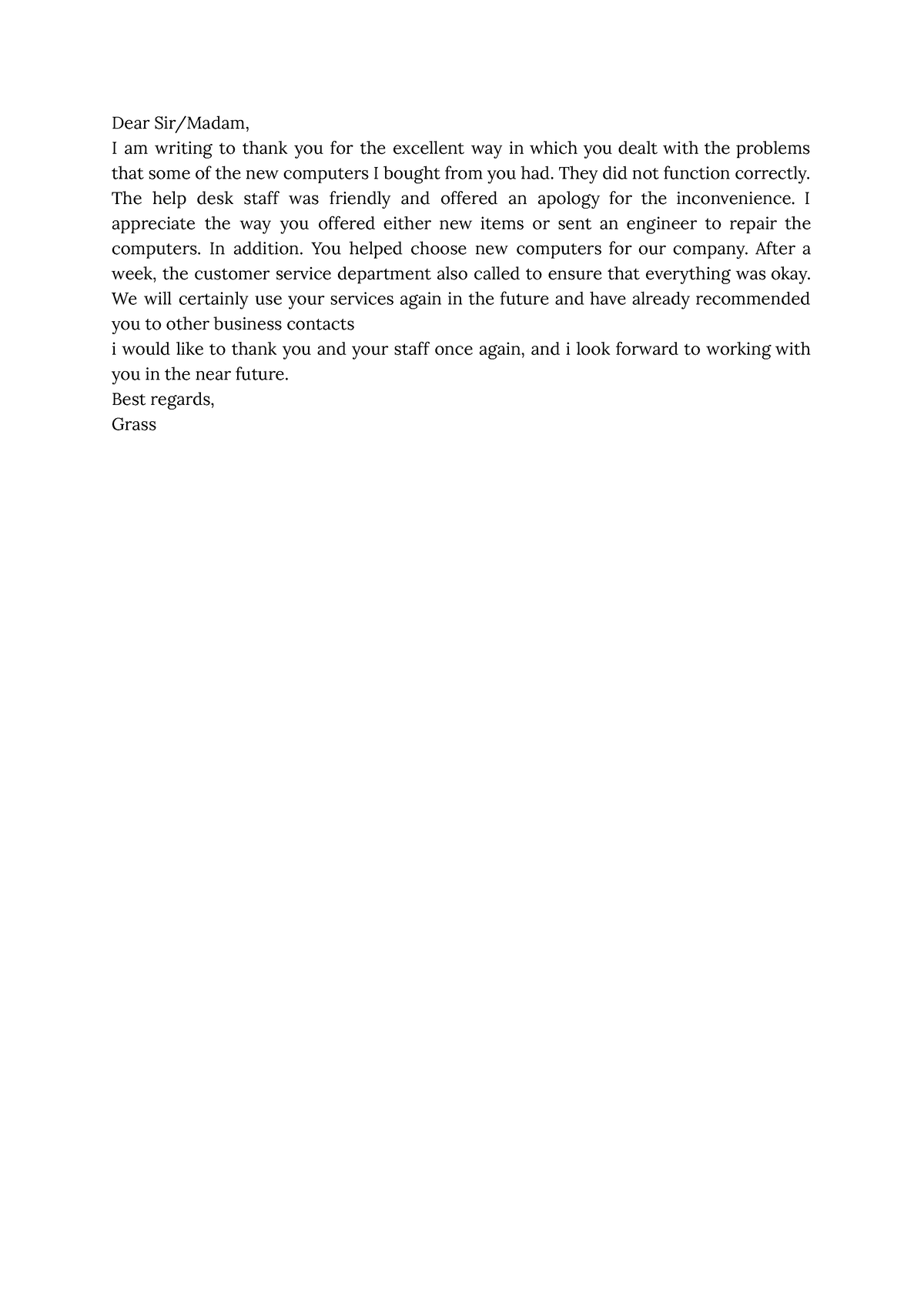 Thanking letter - Dear Sir/Madam, I am writing to thank you for the ...