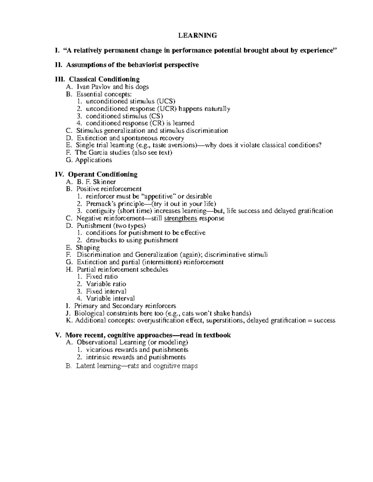 Learning outline - Lecture notes 6 - LEARNING I. “A relatively ...