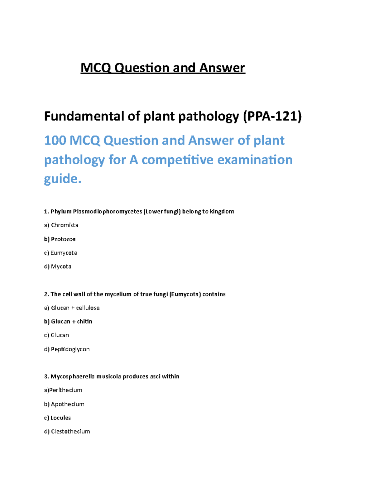 100 Objective Question and Answer of Plant Pathology - MCQ Question and ...