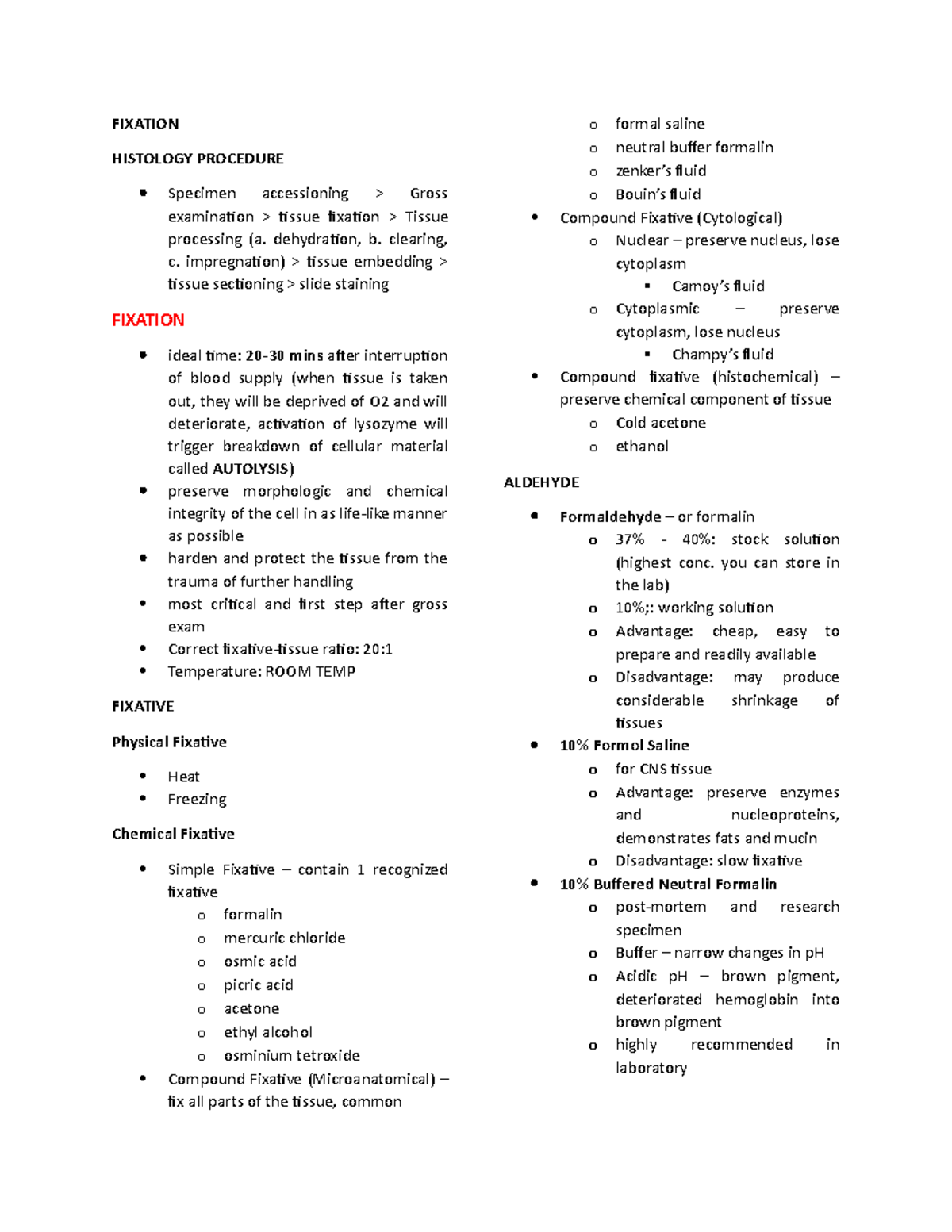 Histo Fixation FIXATION HISTOLOGY PROCEDURE Specimen accessioning