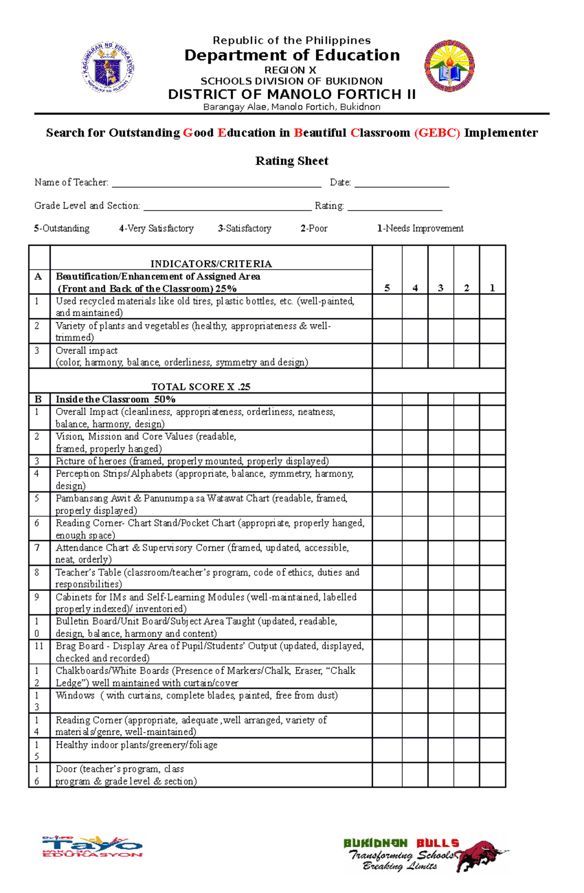 Search For Outstanding GEBC Implementer Rating Sheet - Republic of the ...