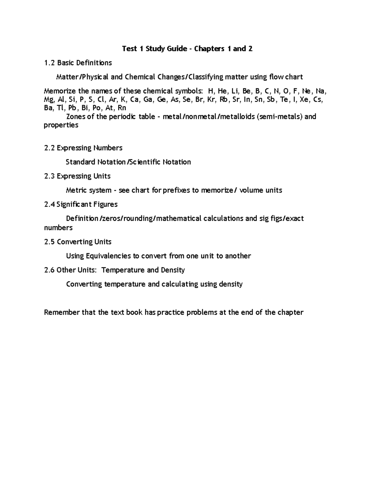 Study Guide Test 1 Test 1 Study Guide Chapters 1 and 2 1 Basic