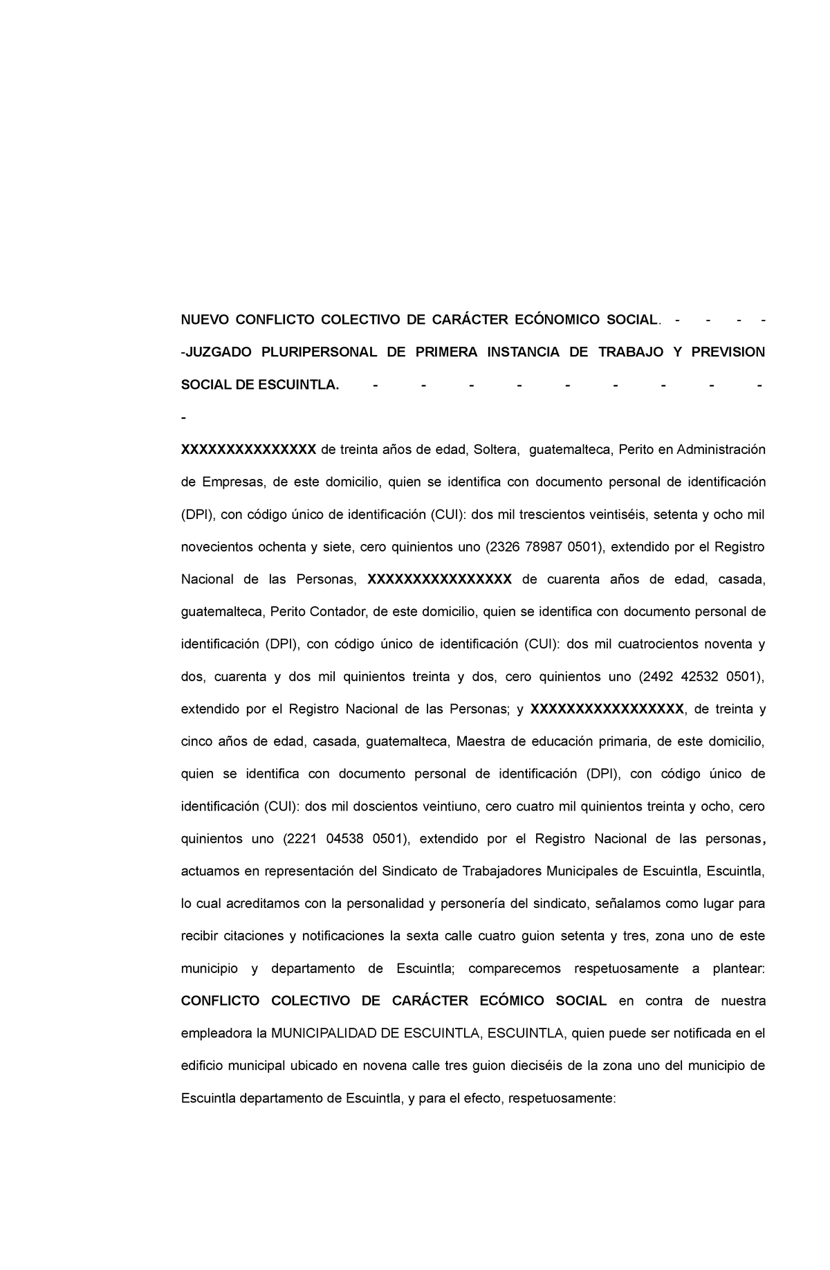 Demanda Colectiva Laboral EXPEDIENTE - NUEVO CONFLICTO COLECTIVO DE  CARÁCTER ECÓNOMICO SOCIAL. - - Studocu