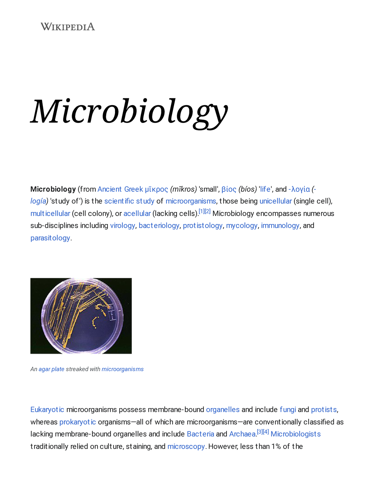 Microbiology - Wikipedia - Microbiology Microbiology (from Ancient ...