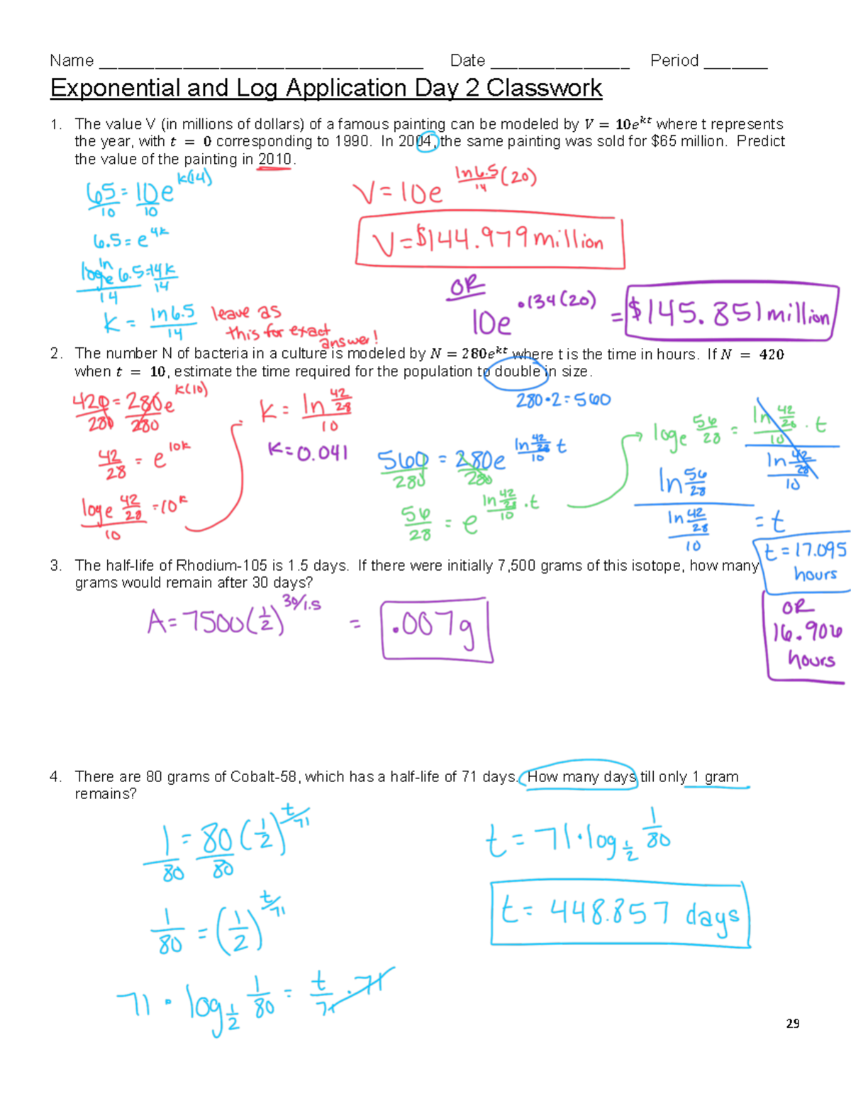 Word Problem Day 2 CW Key 1 - 29 Name ...