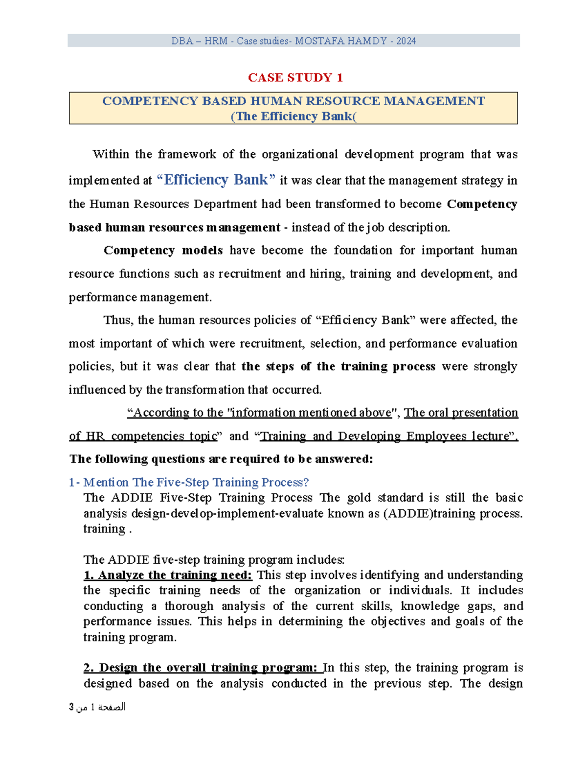 Case 1 competencies final - CASE STUDY 1 Within the framework of the ...