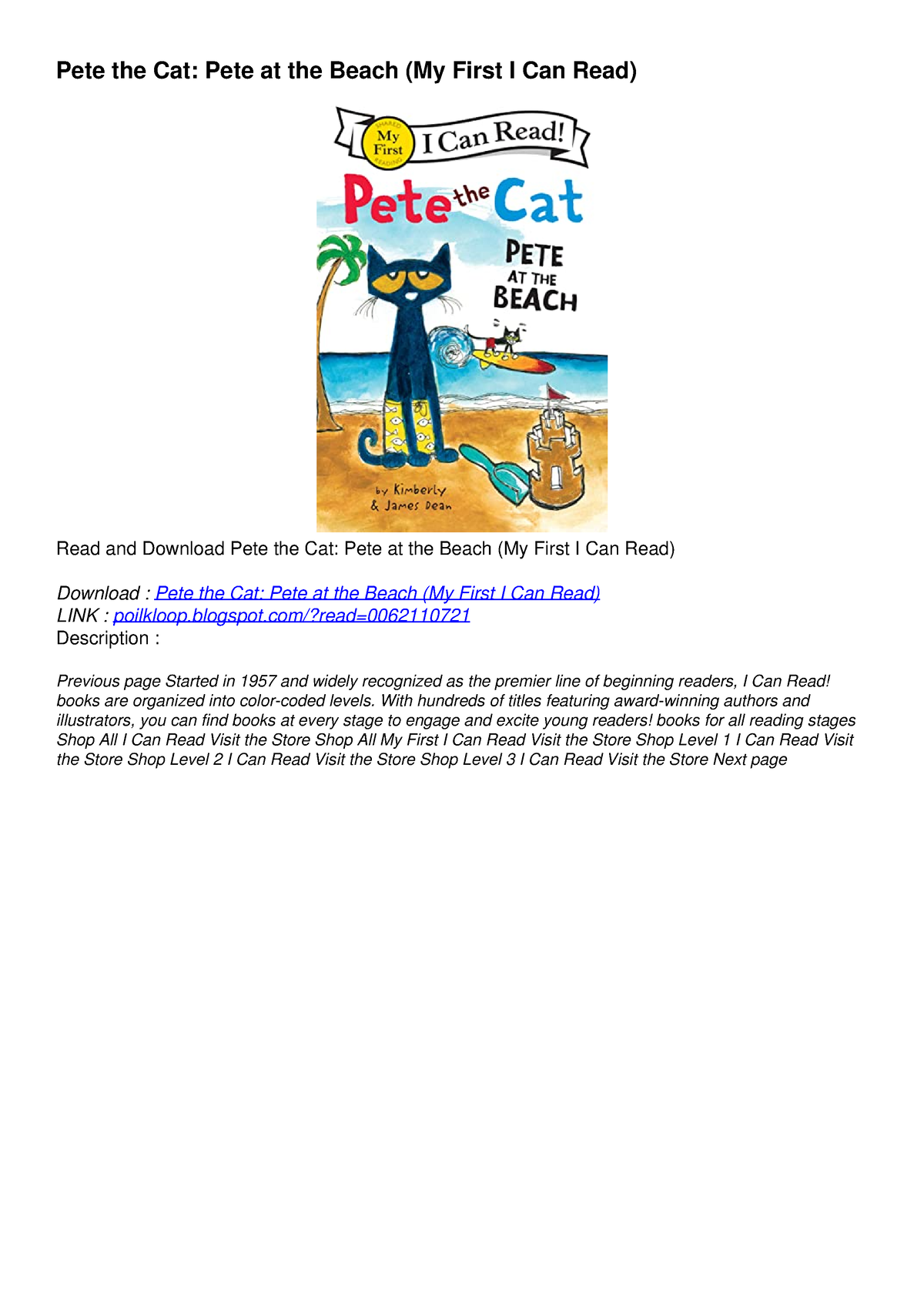 READ [PDF] Pete the Cat: Pete at the Beach (My First I Can Read) ipad ...