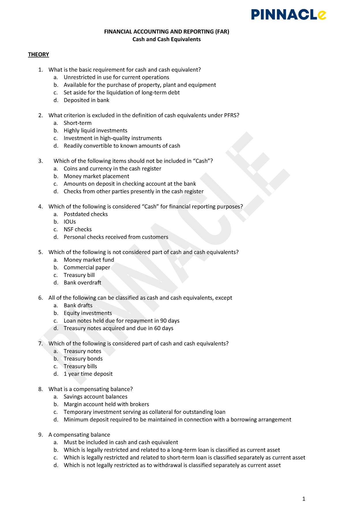 Handouts - Practice Set - FINANCIAL ACCOUNTING AND REPORTING (FAR) Cash ...