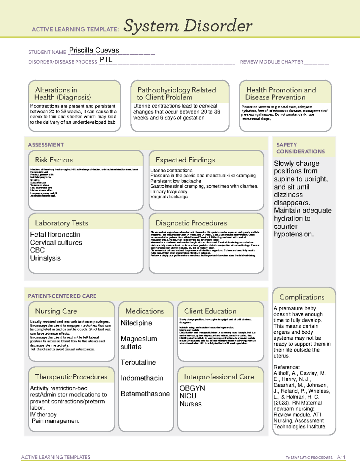 Preterm Labor - Summary Maternal-Child Nursing - ACTIVE LEARNING ...