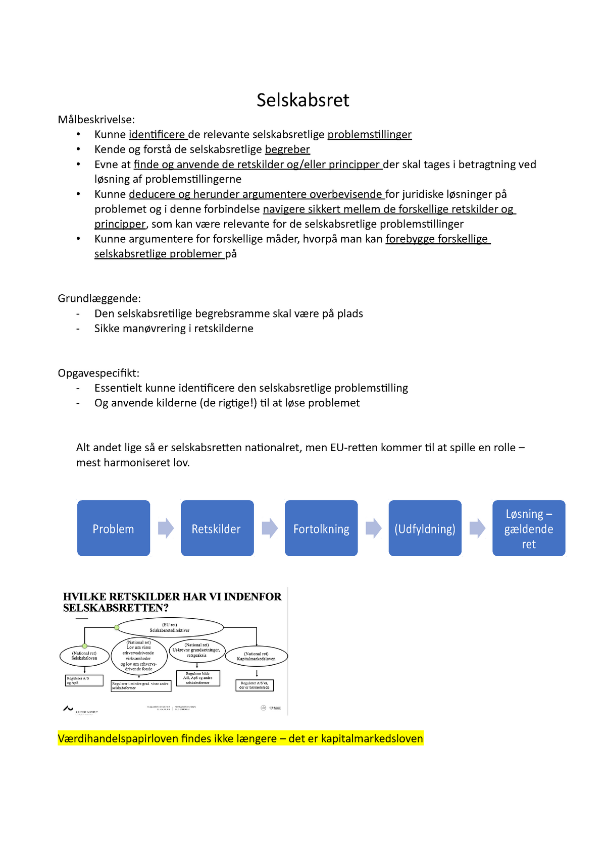 Selskabsret Noter - Selskabsret Målbeskrivelse: - Kunne Identificere De ...