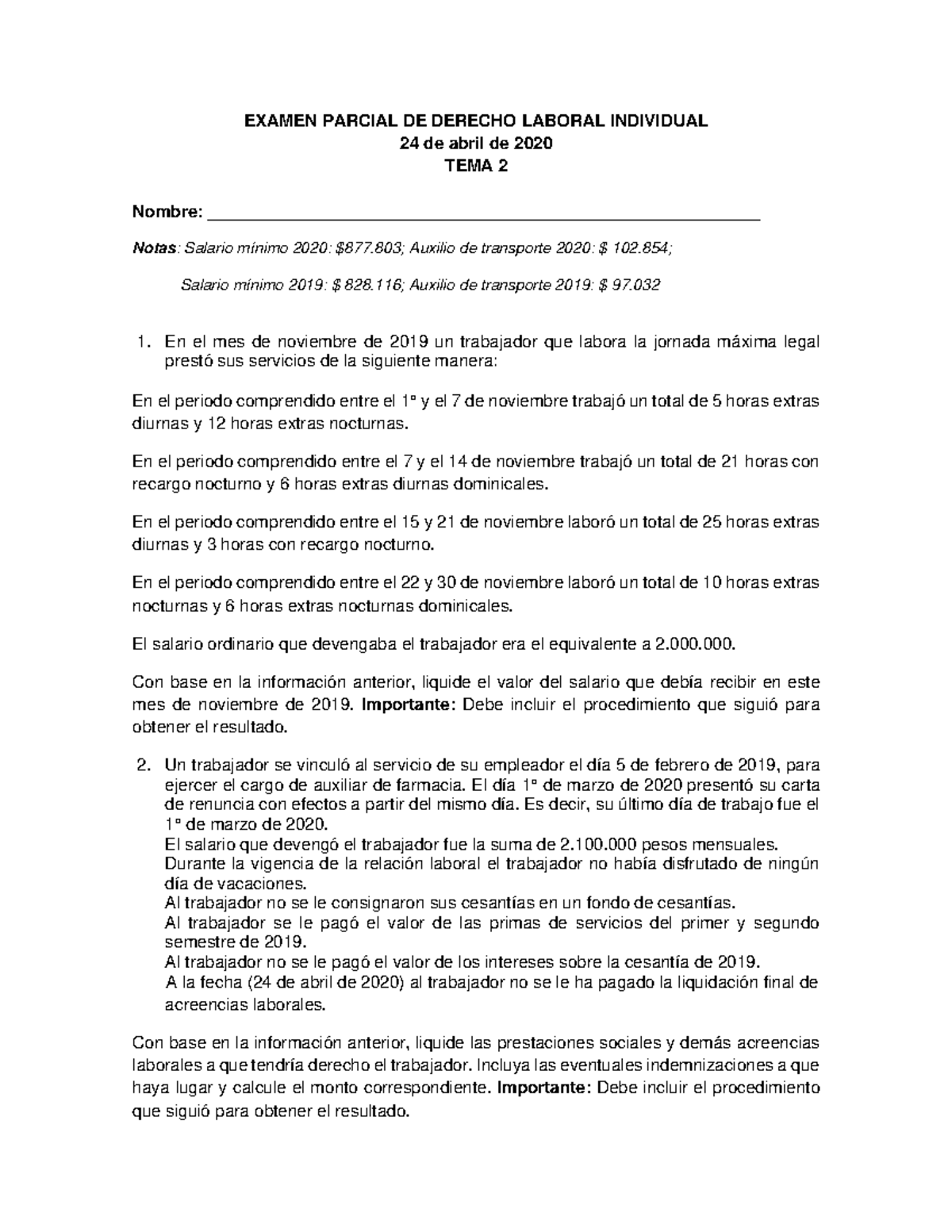 Parcial Tercero C 24 De Abril De 2020 Tema 2 - EXAMEN PARCIAL DE ...