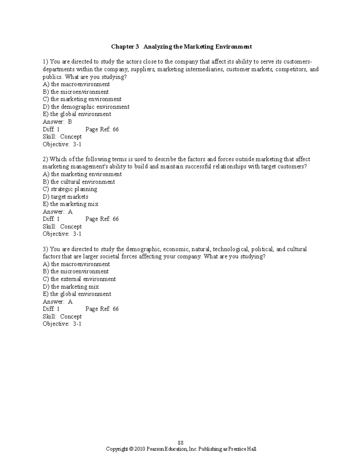 Chapter 3 - TESTBANK - Chapter 3 Analyzing the Marketing Environment ...