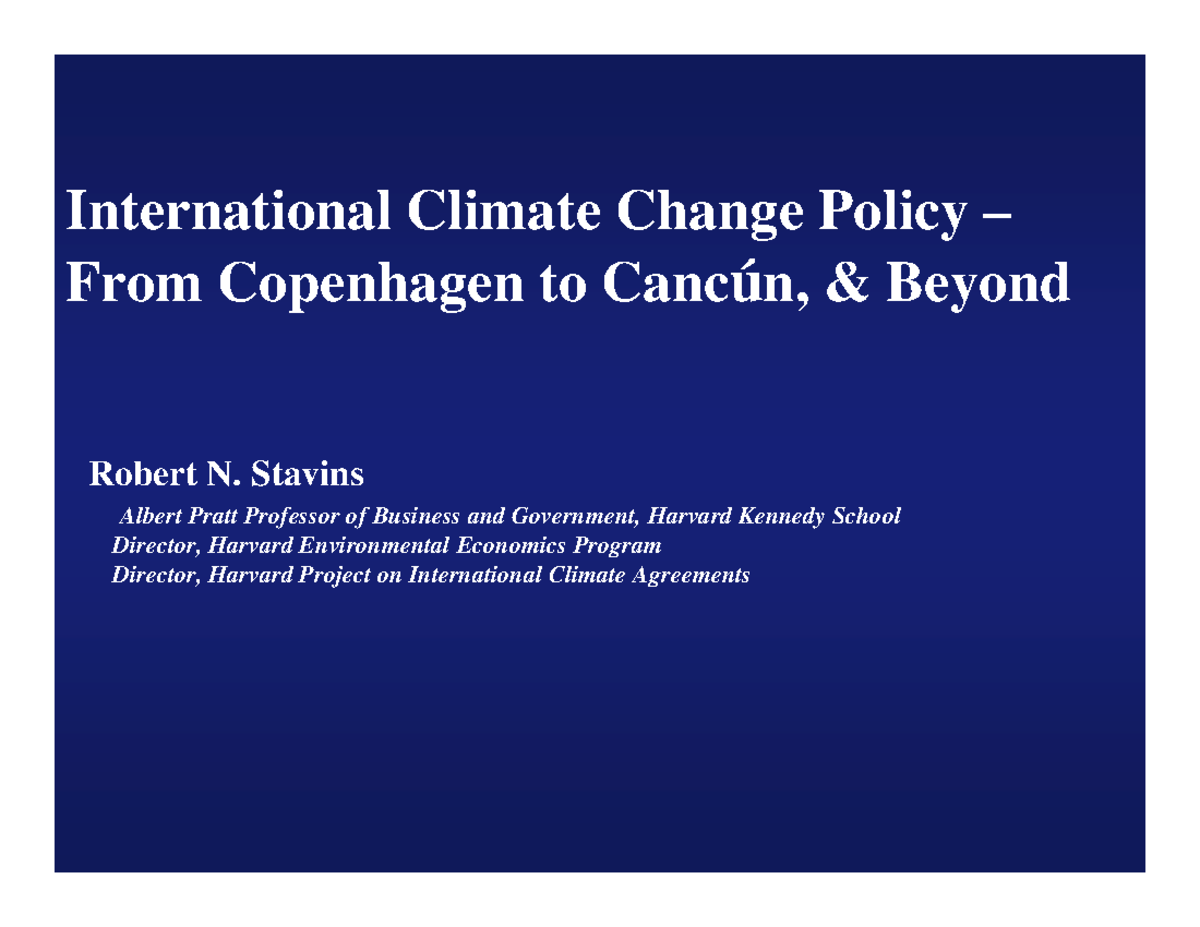 Carbon limitation policy options - Robert N. Stavins International ...