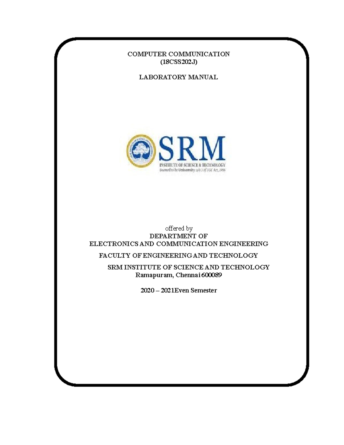 18CSS202 J Computer Communication Lab Manual COMPUTER COMMUNICATION