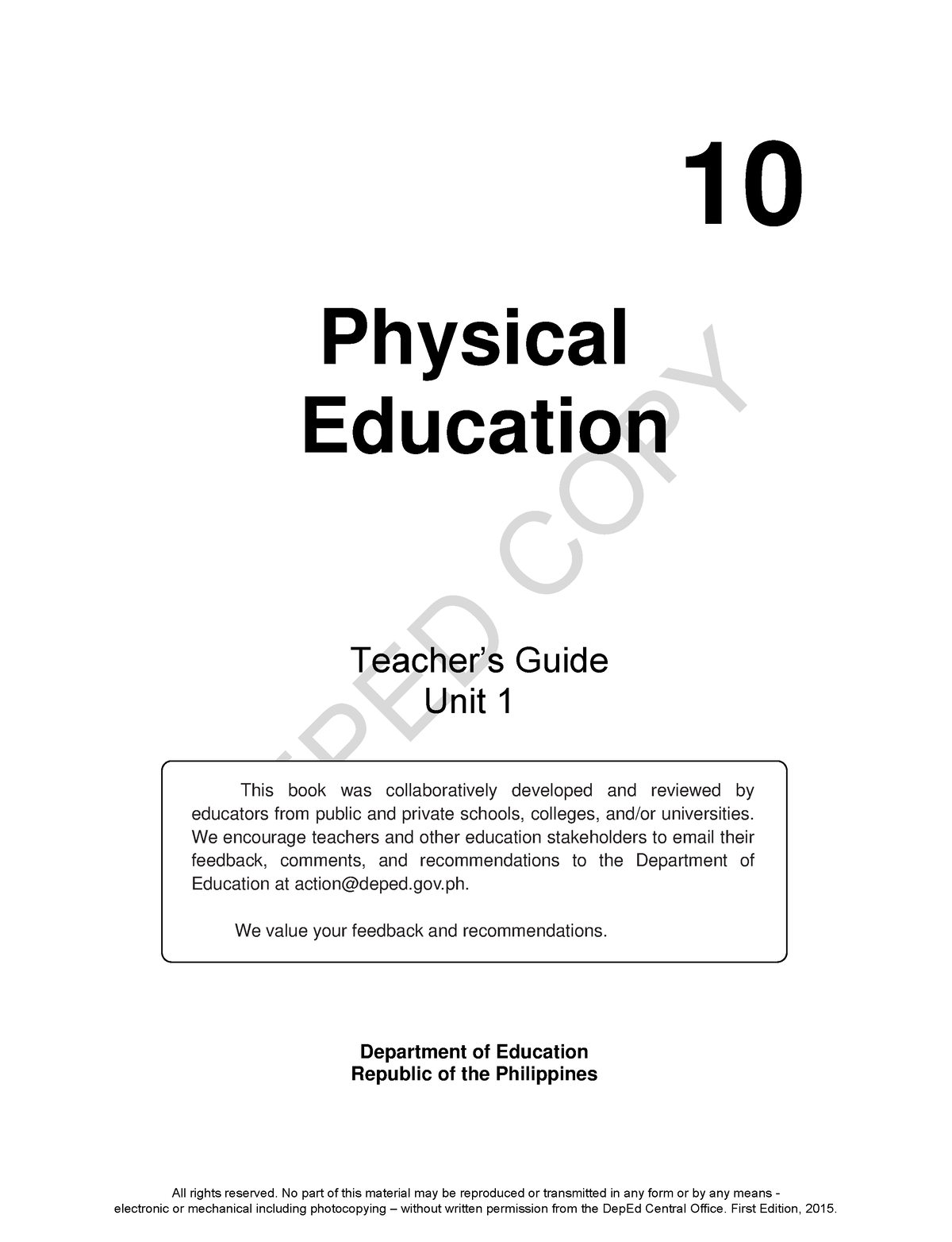 Tg Pe 10 Q1 - Physical Education - Professional Education - Clsu - Studocu