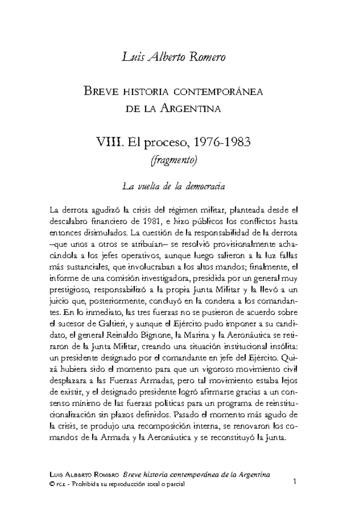 Romero - Breve Historia Contemporánea De La Argentina - 1 LUIS ALBERTO ...