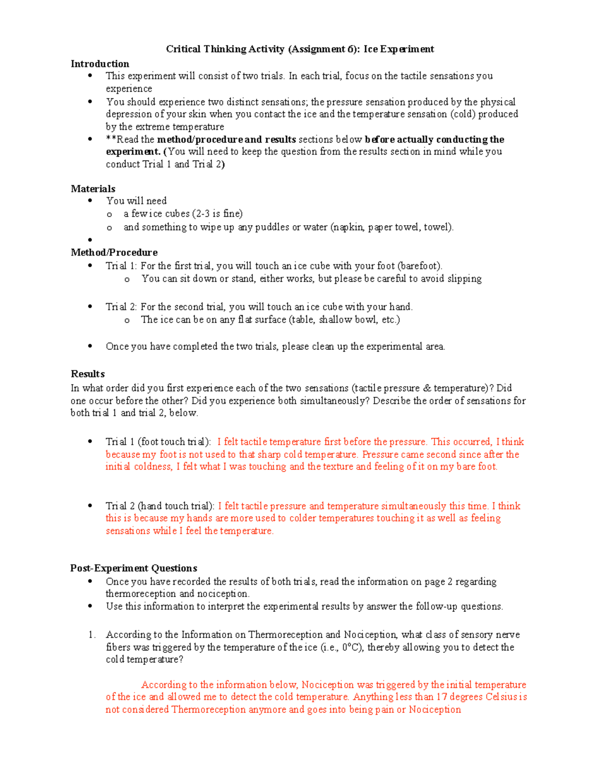 PY 100 Ice experiment - Critical Thinking Activity (Assignment 6): Ice ...