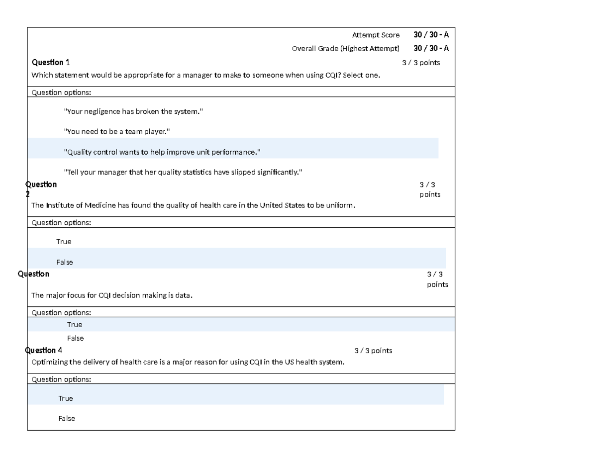 Ihp 430 4 1 Quiz Ihp 430 4 1 Quiz Attempt Score 30 30 A Overall