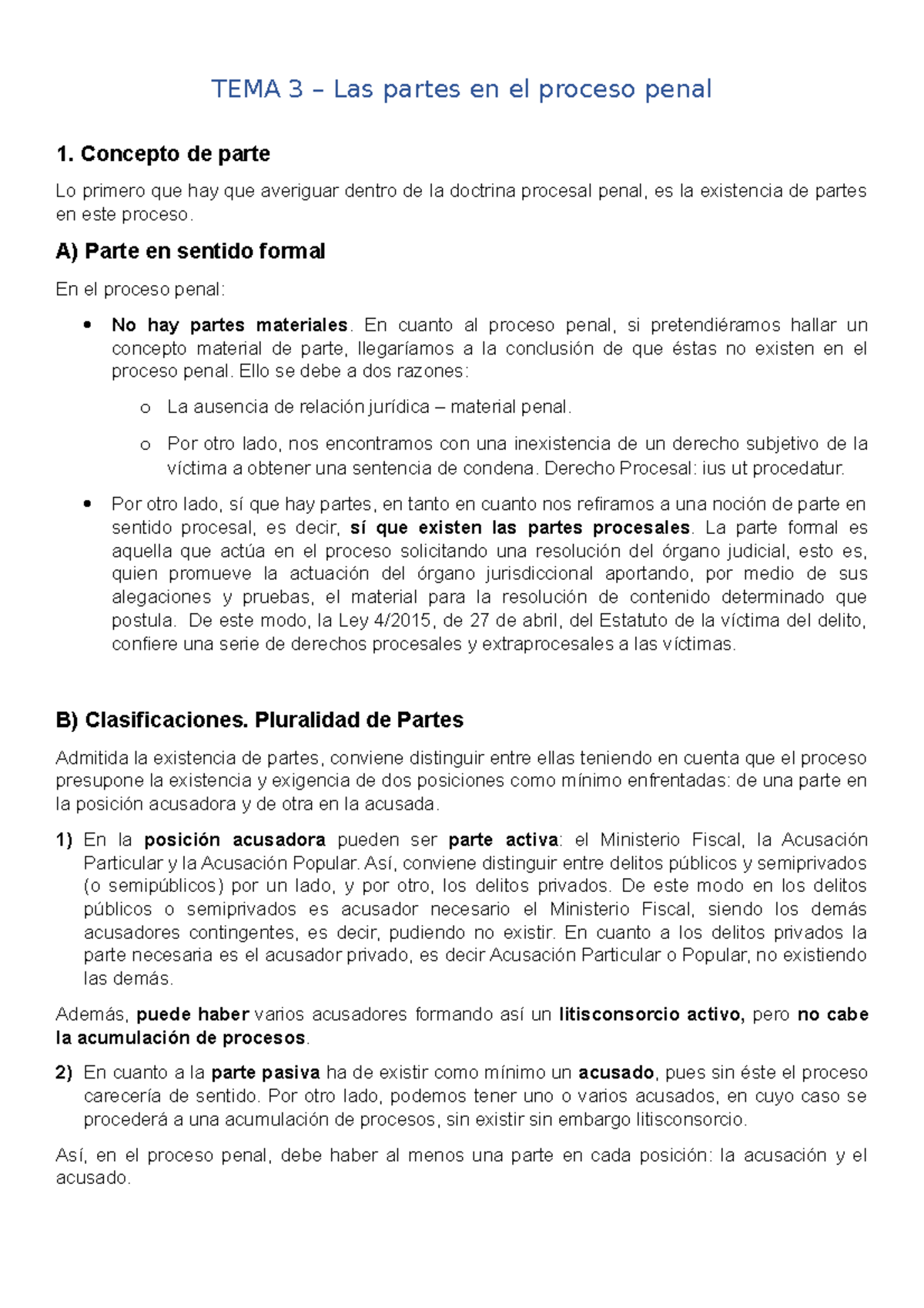 TEMA 3 Procesal - Apuntes 3 - TEMA 3 – Las partes en el proceso penal 1 ...