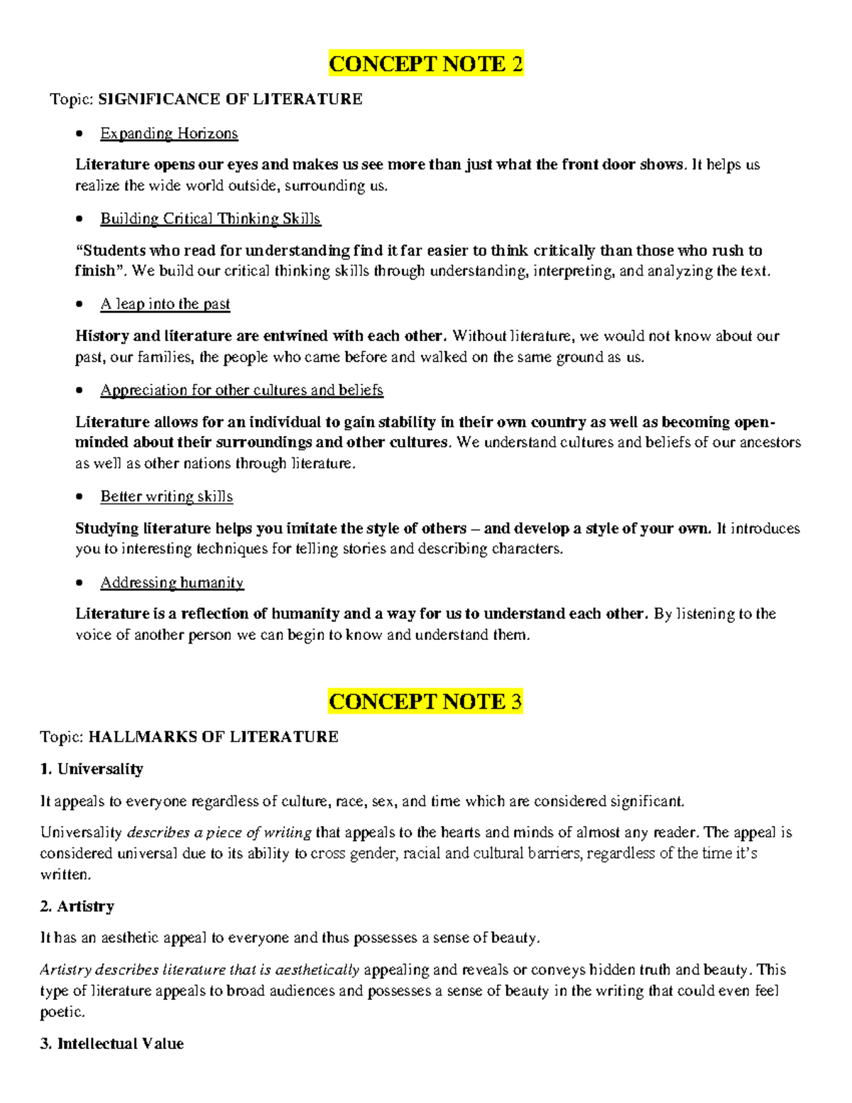 21ST Century Reviewer CONCEPT NOTE 2 Topic SIGNIFICANCE OF