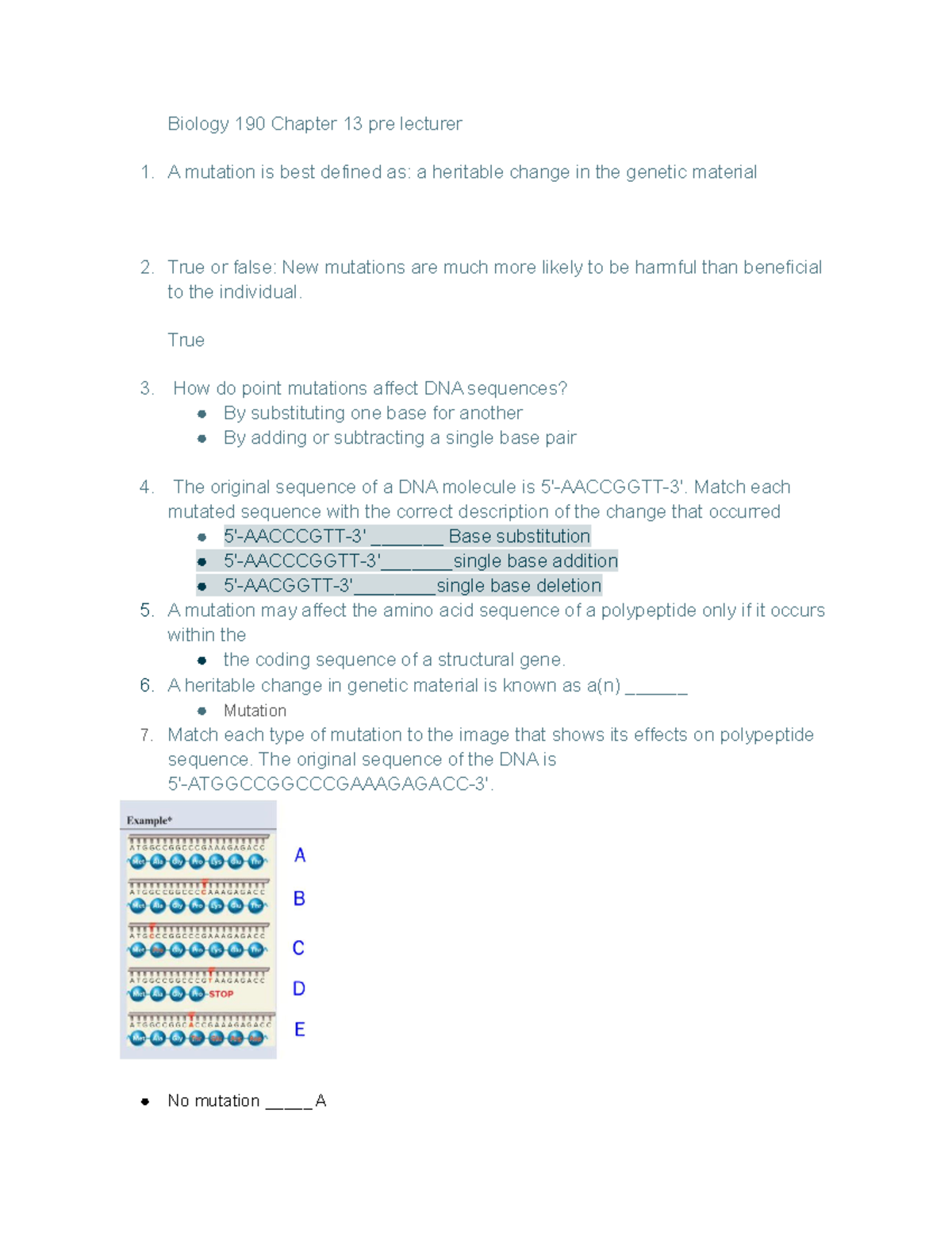 Biology 190 Chapter 13 pre lecturer - Biology 190 Chapter 13 pre ...