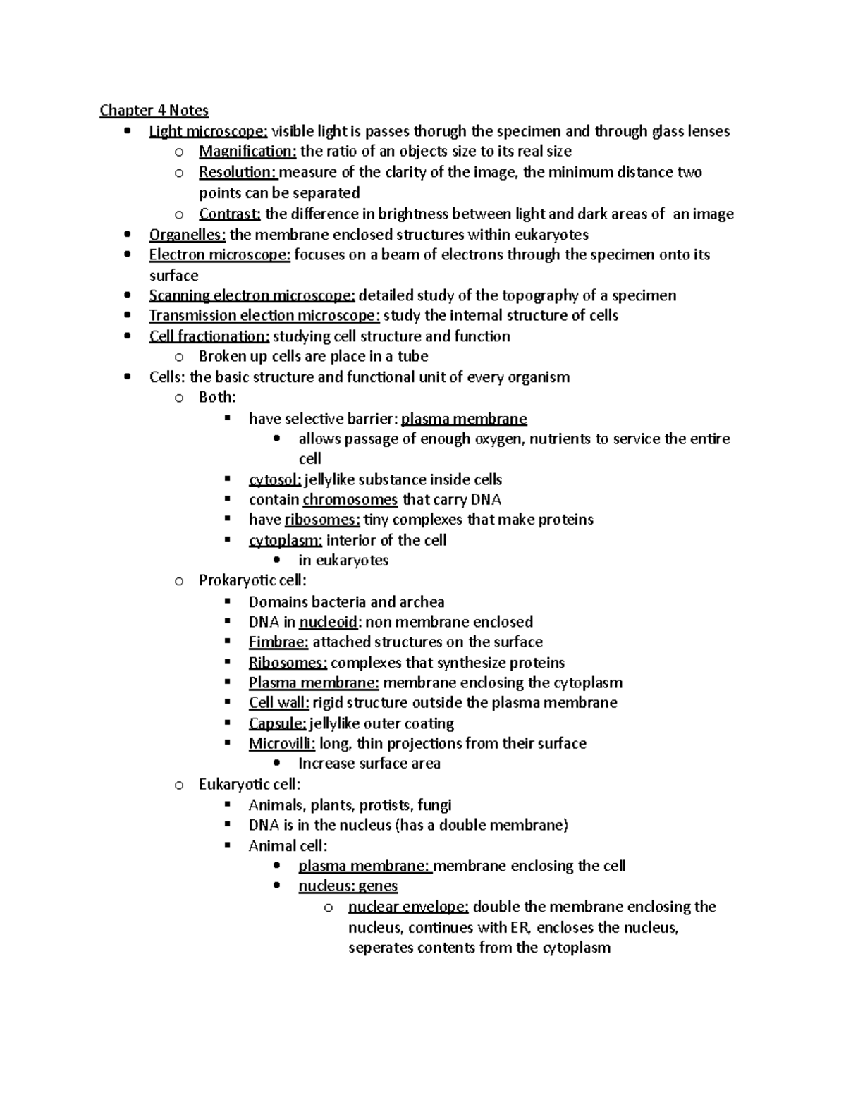 Chapter 4 Notes Notes - Chapter 4 Notes Light microscope: visible light ...