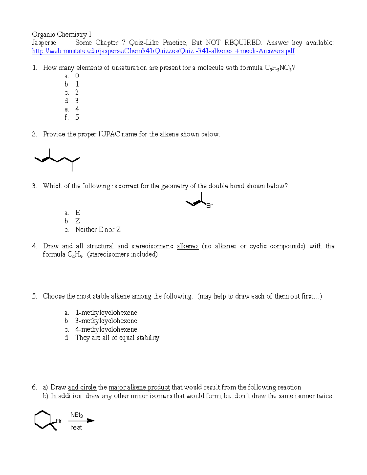 Test-3-PS1 - practice - Organic Chemistry I Jasperse Some Chapter 7 ...