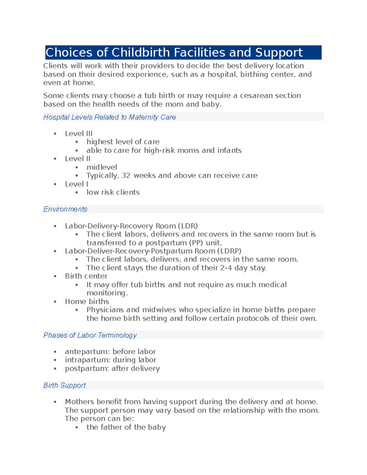 Edapt Week 1 - Choices of Childbirth Facilities and Support Clients ...