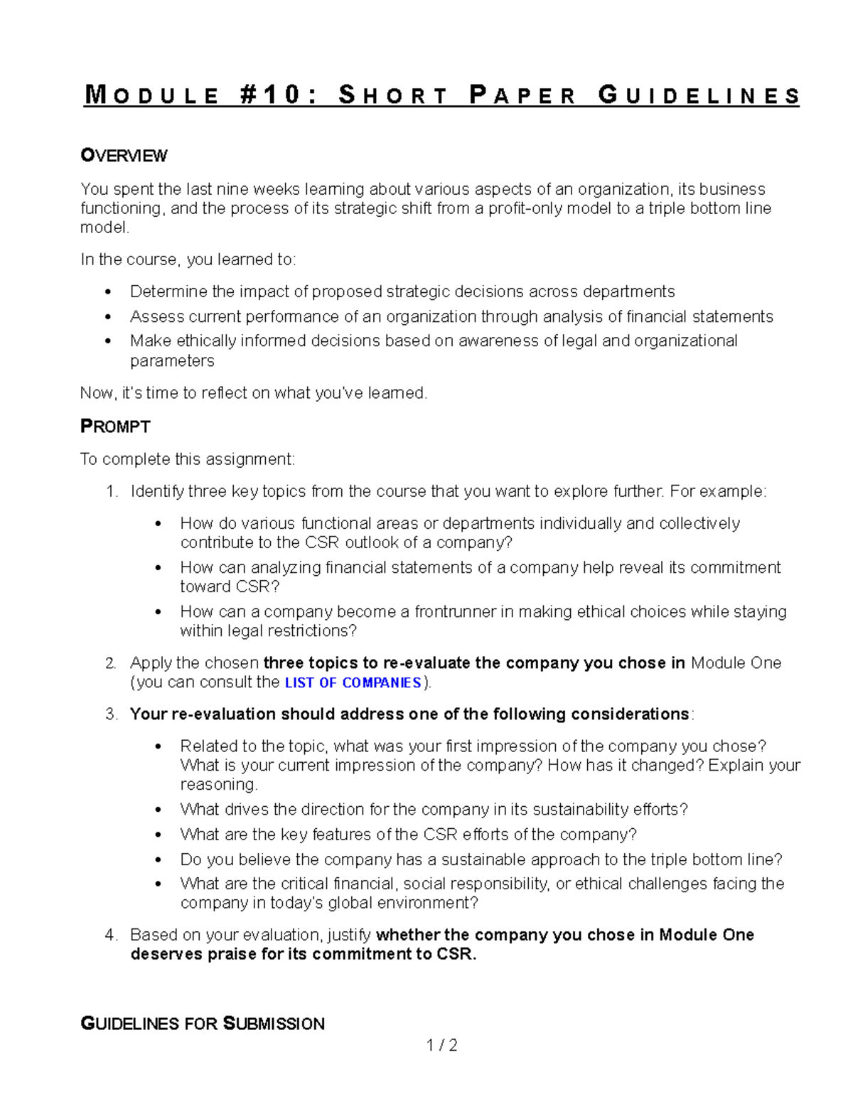 Mod 10 Short Paper Guidelines and Rubric sheet - M O D U L E # 1 0 : S ...