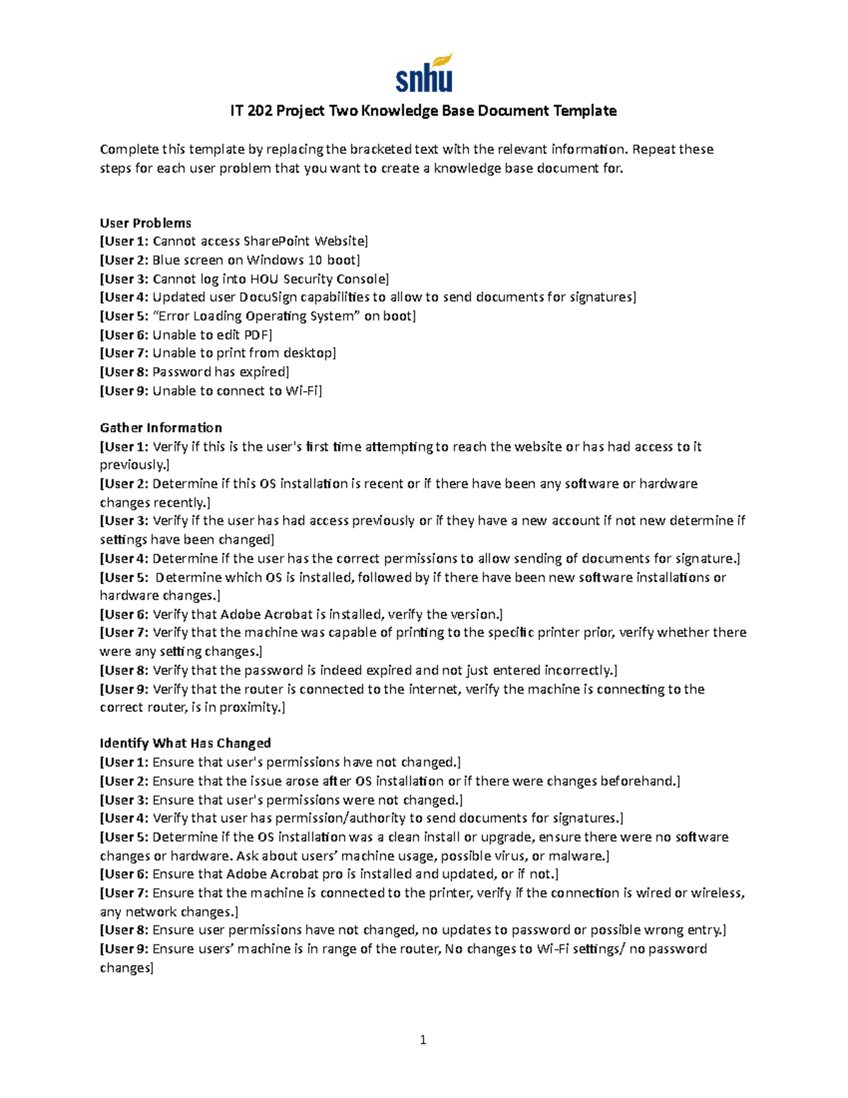 IT 202 Project Two Knowledge Base Document - Repeat these steps for ...