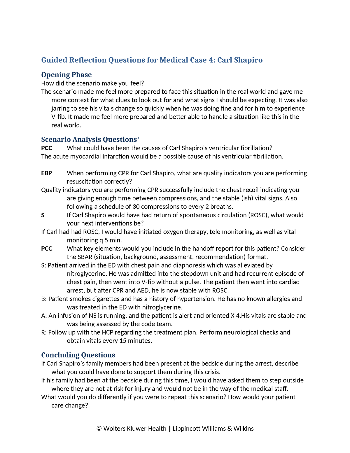 Carl Shapiro vsim papers - Guided Reflection Questions for Medical Case ...