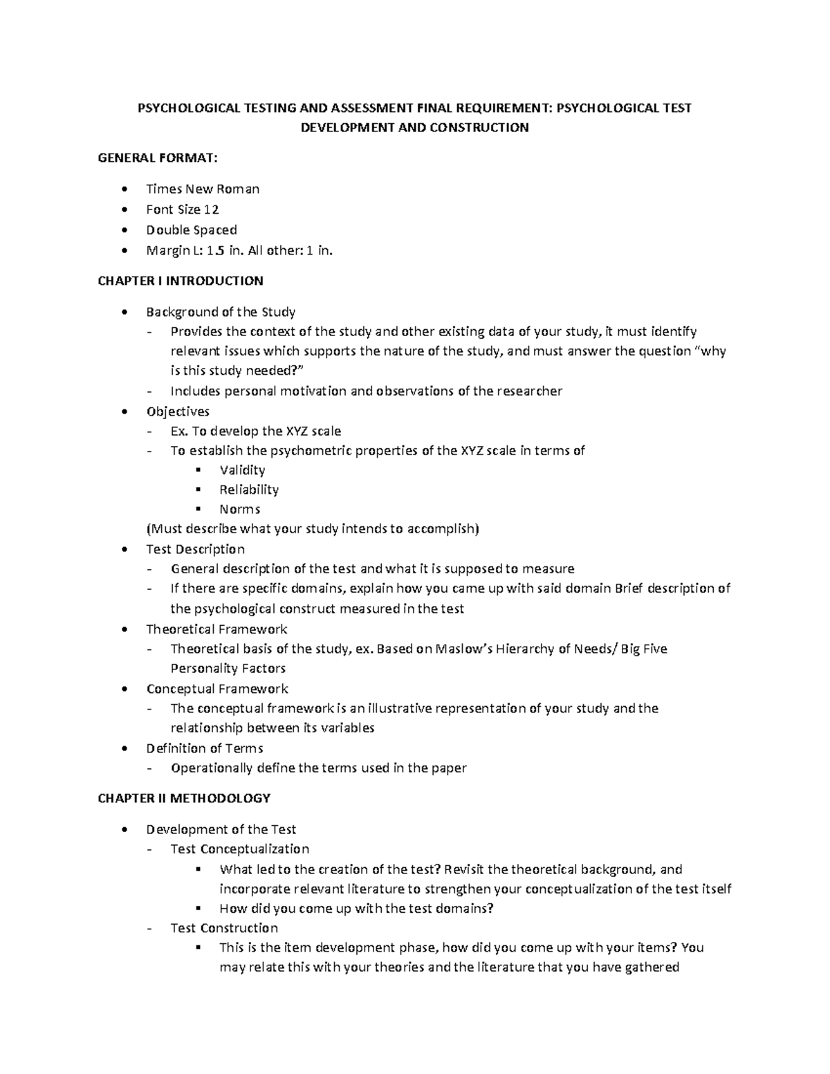 TEST DEV Format TESTDEV PSYCHOLOGICAL TESTING AND ASSESSMENT FINAL