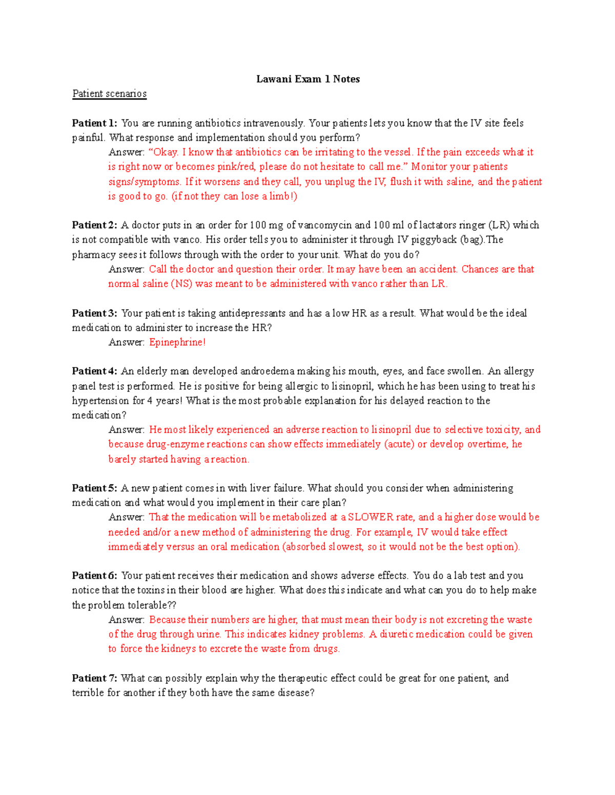 Patho Pharm - Exam 1 Notes-1 - Lawani Exam 1 Notes Patient scenarios ...