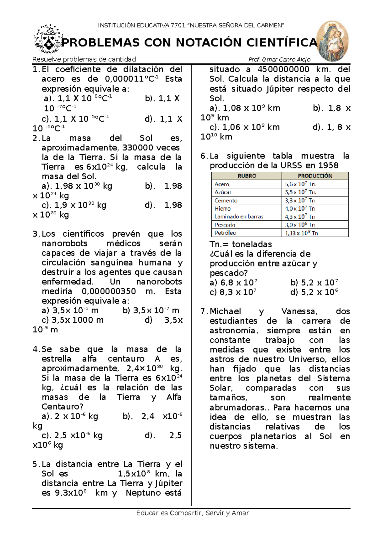 Problemas CON Notación Exponencial - INSTITUCIÓN EDUCATIVA 7701 ...