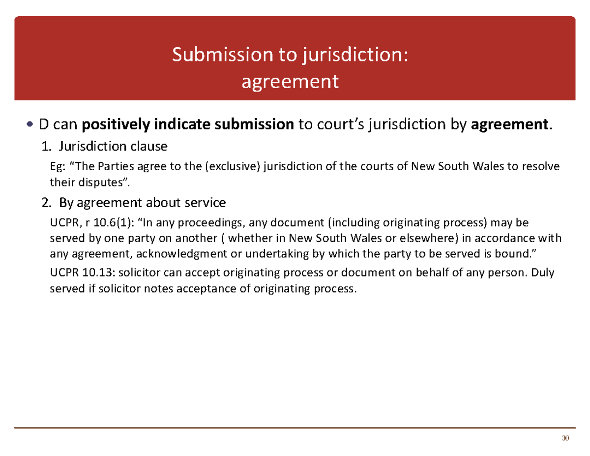 2 Personal Jurisdiction Part II Submission to jurisdiction agreement