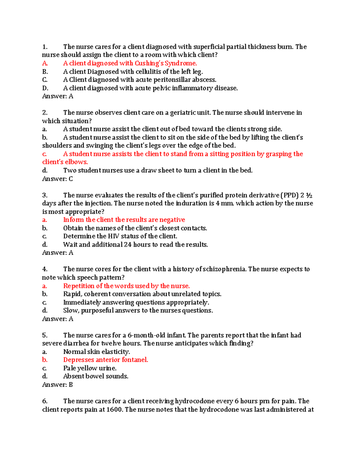 Predictor Version 1 Complete - The nurse cares for a client diagnosed ...