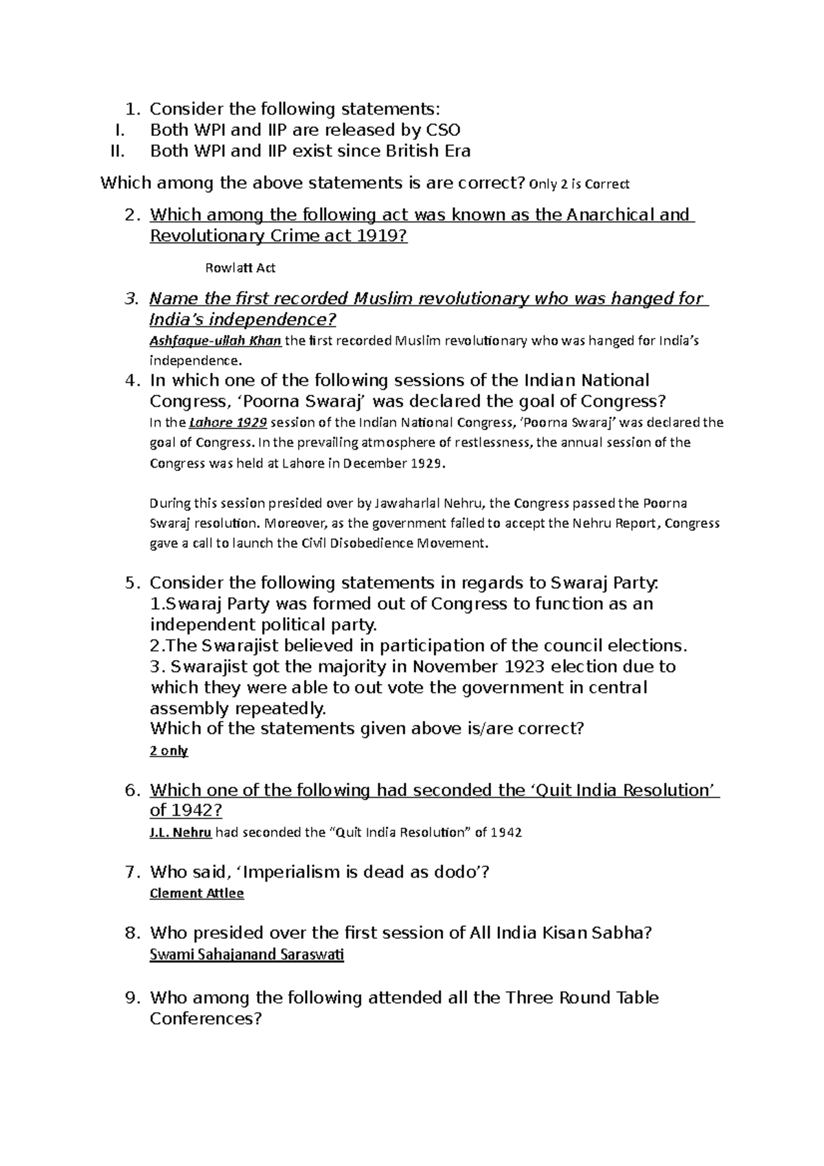 Modern history mcq I need them Consider the following statements I