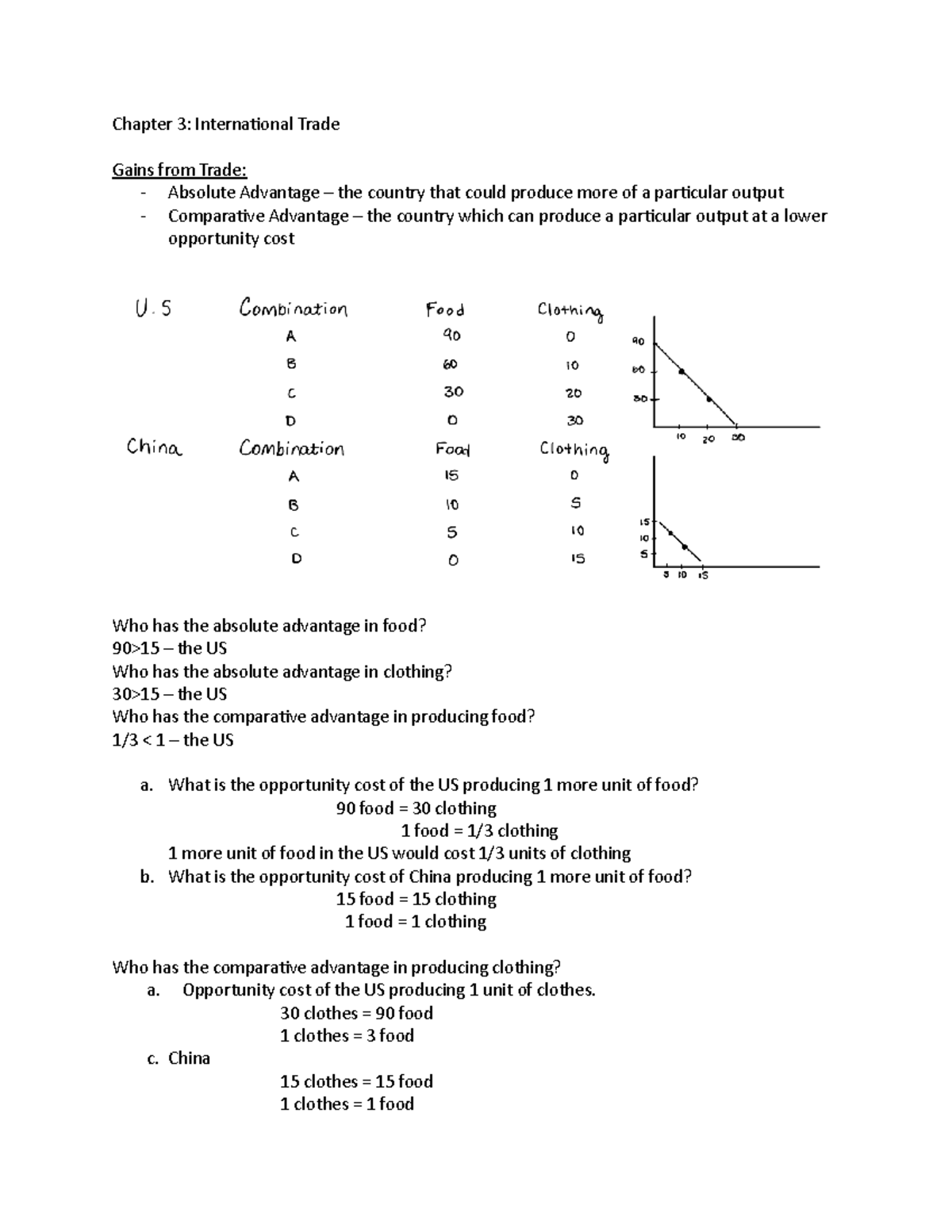 Chapter 3 - Class Notes - Chapter 3: International Trade Gains from ...