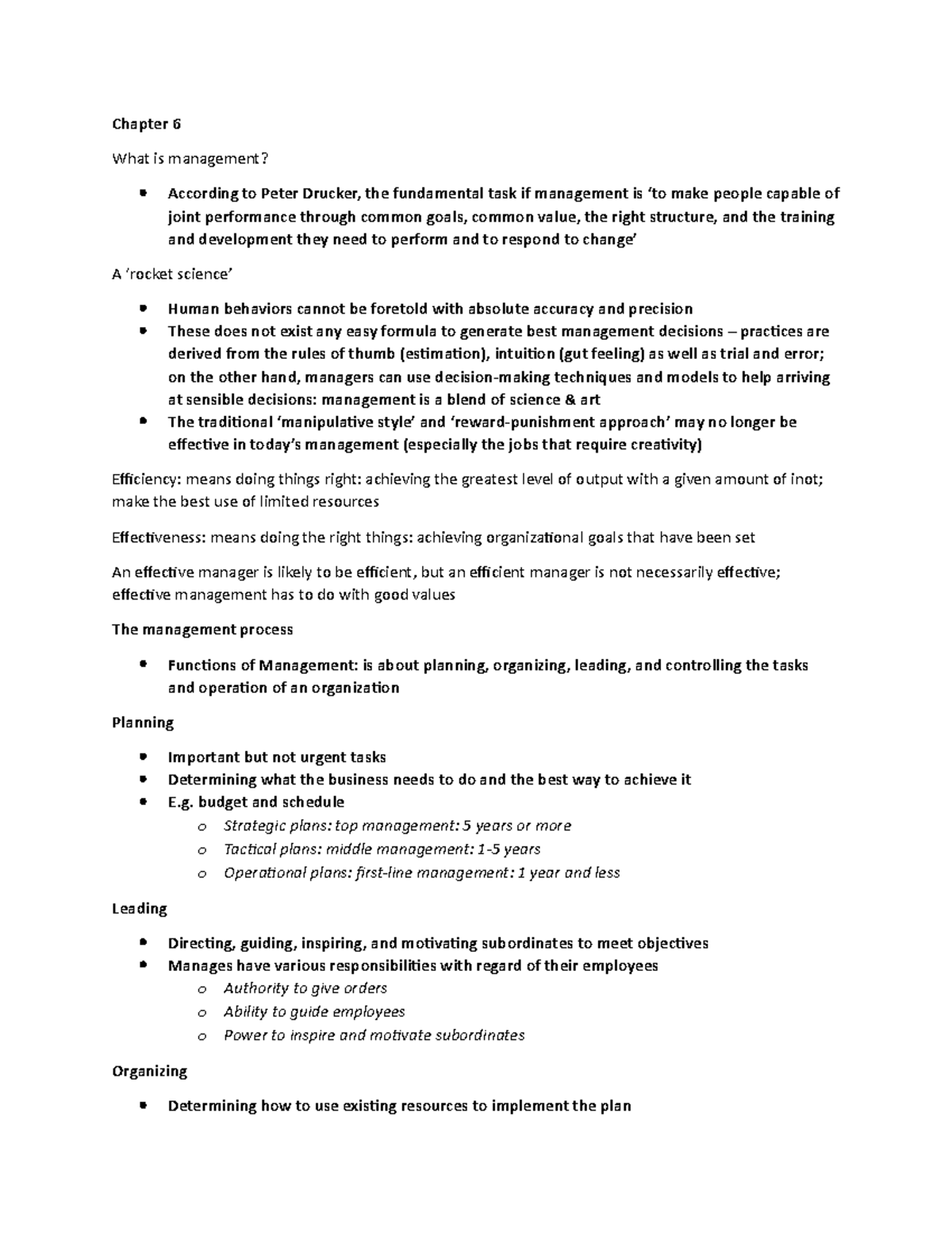 BUSM 1100 - Chapter 6 - Lecture notes 6 - Chapter 6 What is management ...