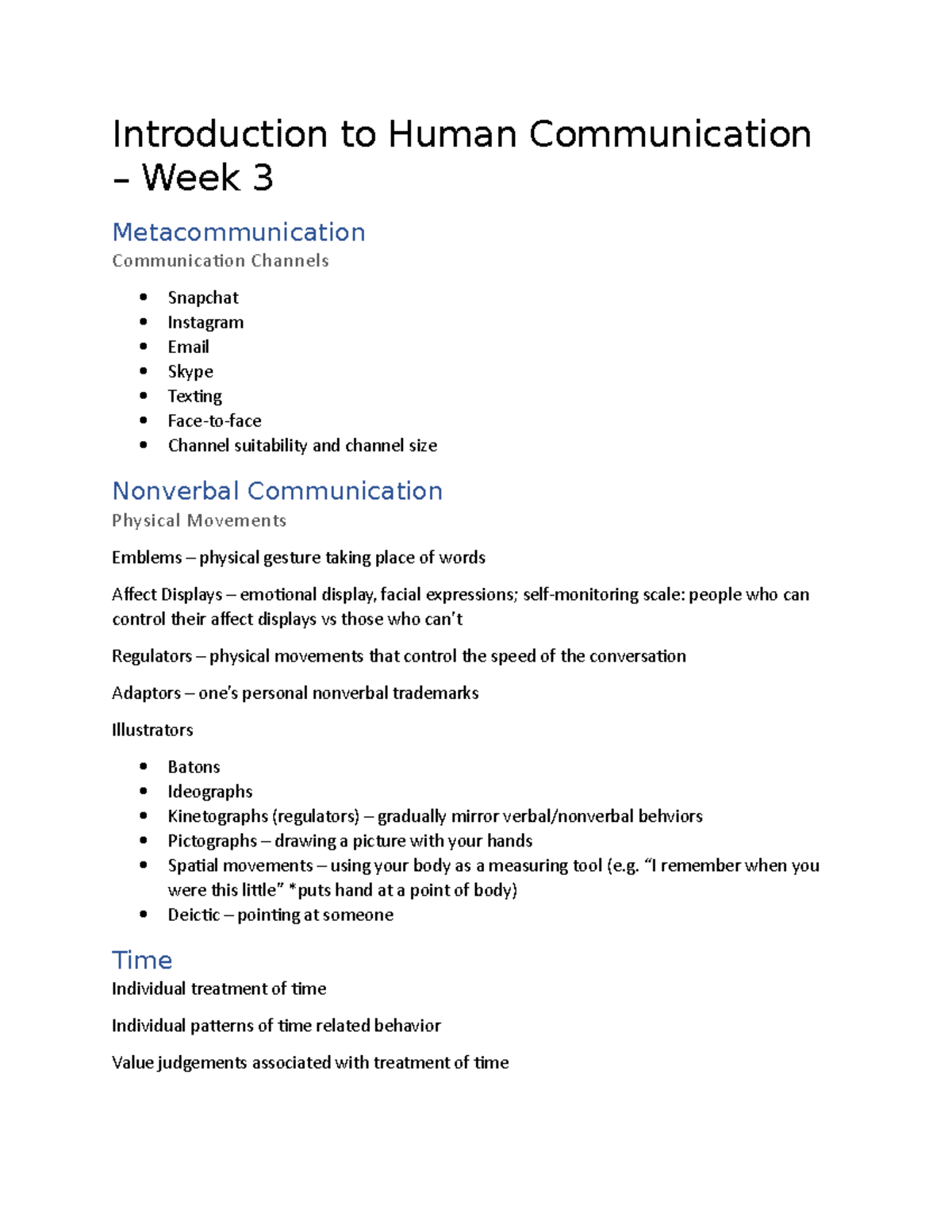 Lecture Notes Week 3 - Introduction to Human Communication – Week 3 ...