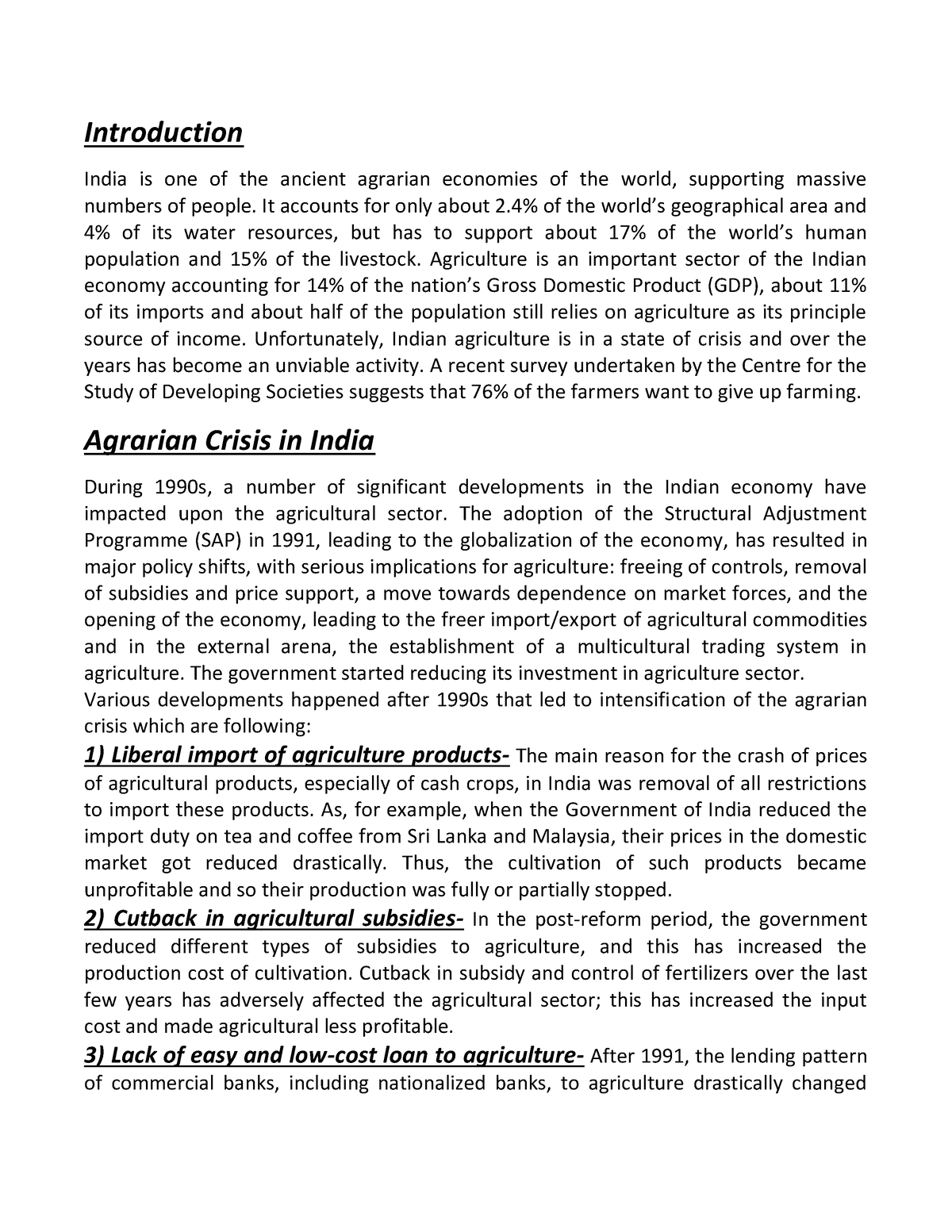 Agrarian Crisis And Its Impact On Farmer - Introduction India Is One Of ...