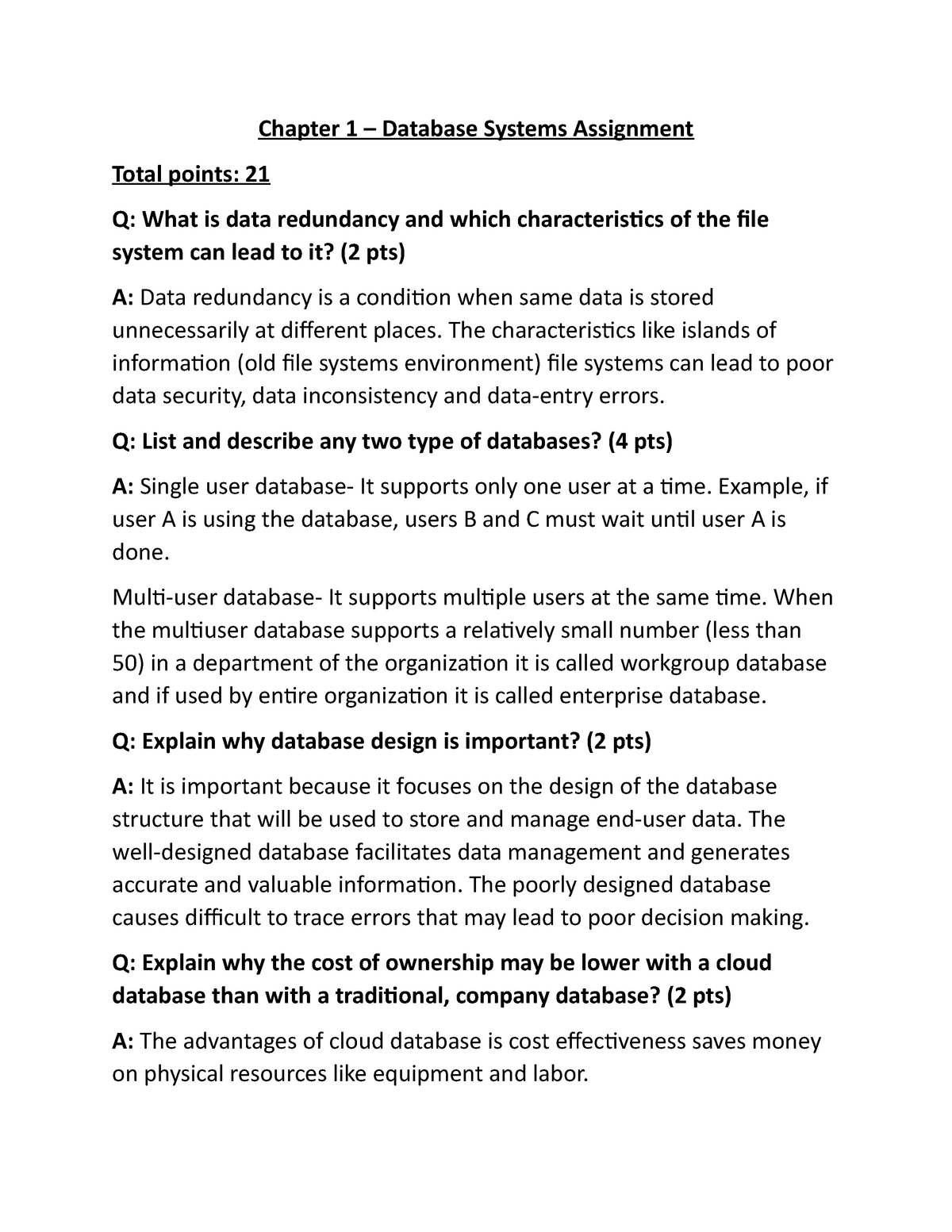 database system assignment