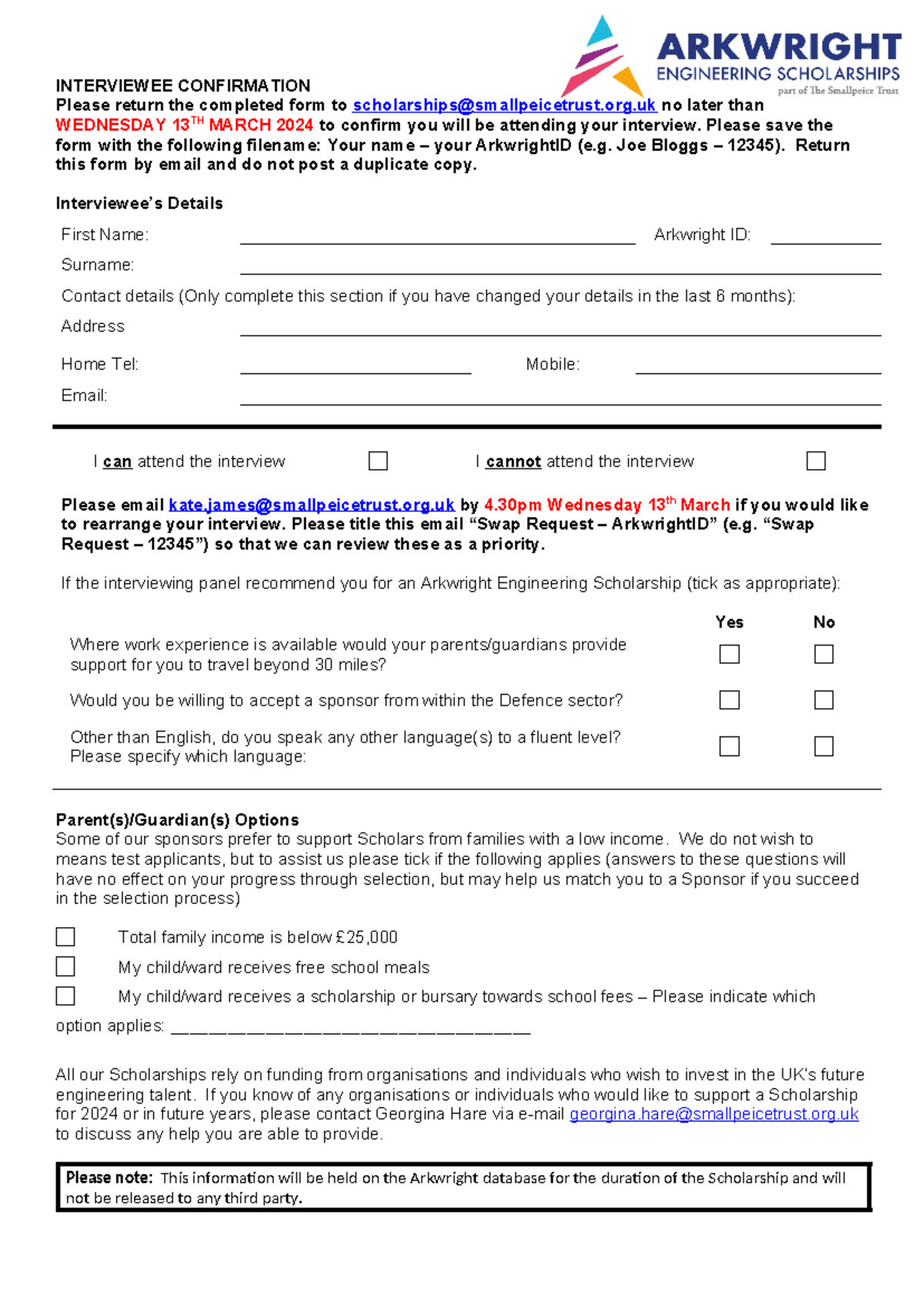 Interview-confirmation-2024 - INTERVIEWEE CONFIRMATION Please return ...