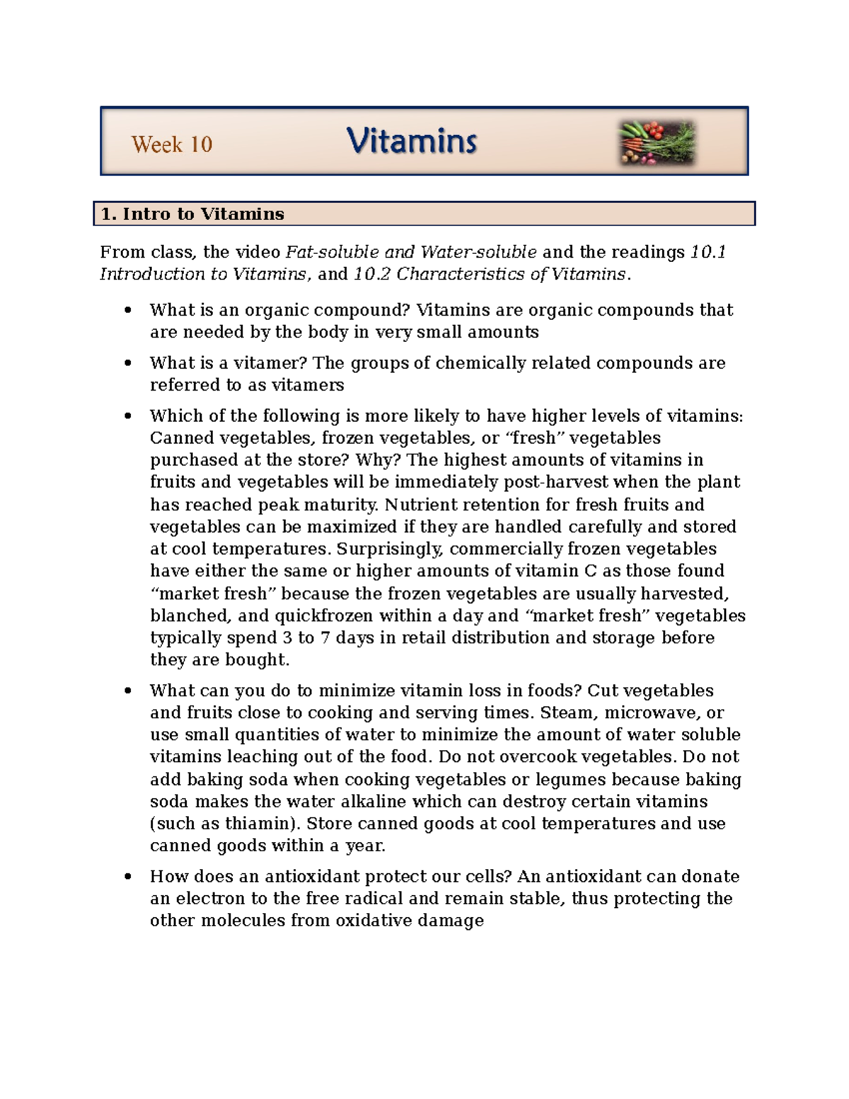 assignment on vitamins