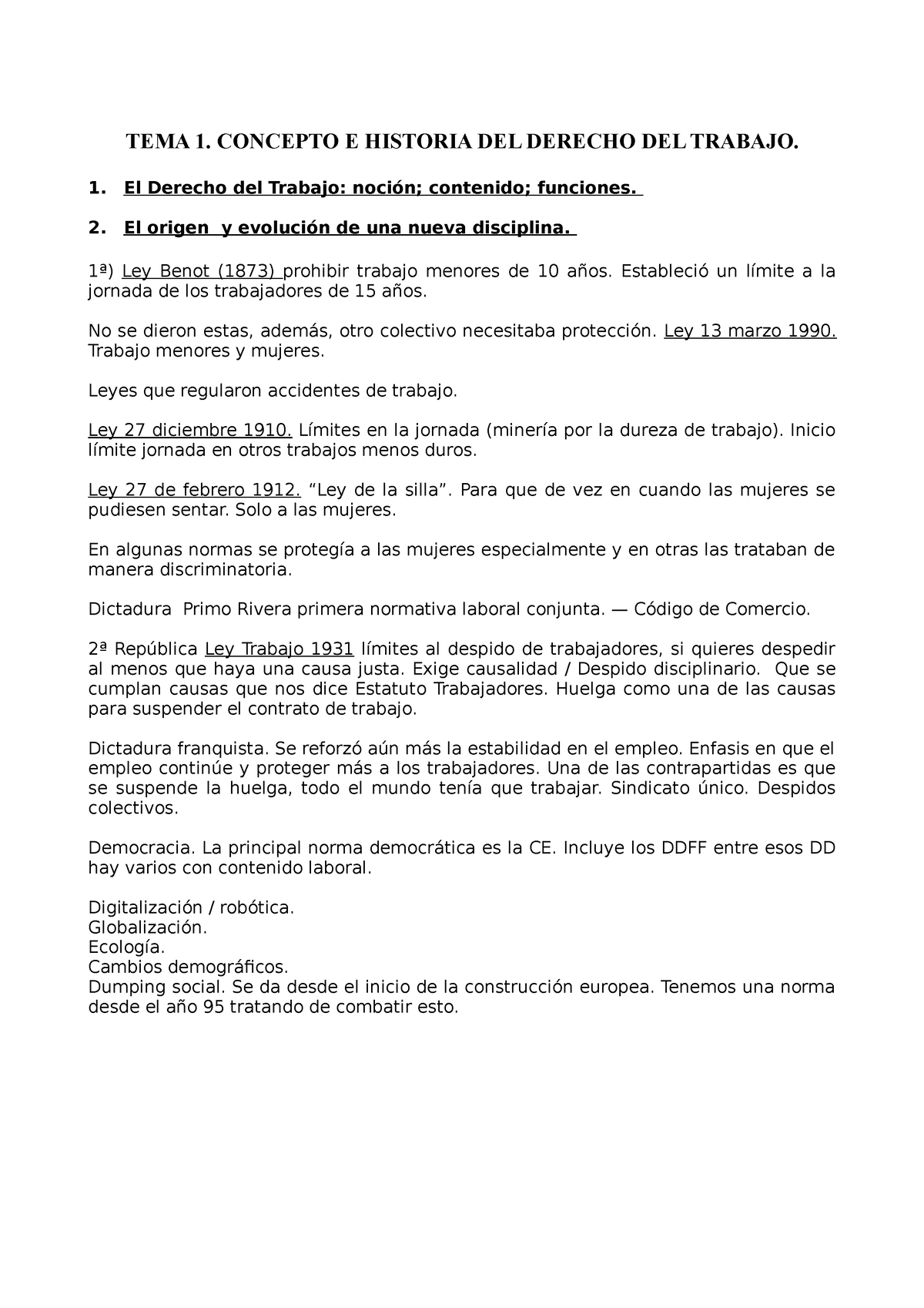 TEMA 1 - Apuntes Temas Derecho Laboral I - TEMA 1. CONCEPTO E HISTORIA ...