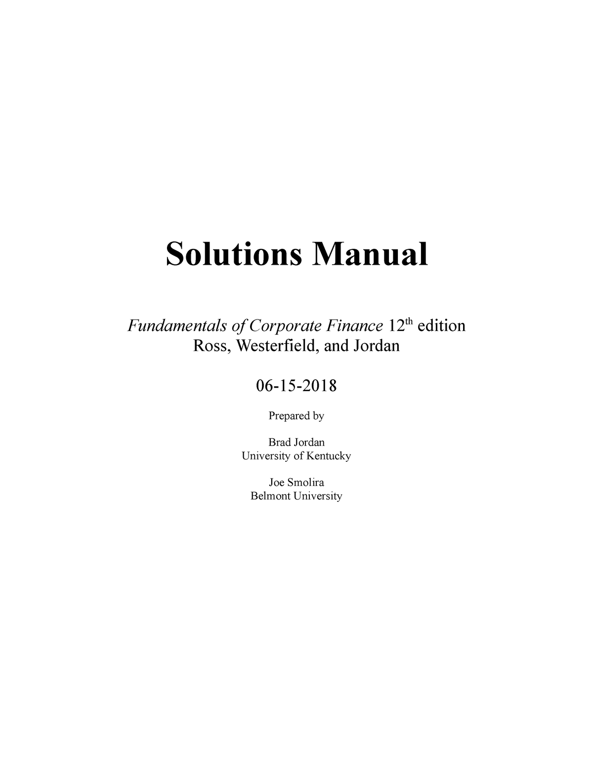 Solution Manual Ch1a - Solutions Manual Fundamentals Of Corporate ...