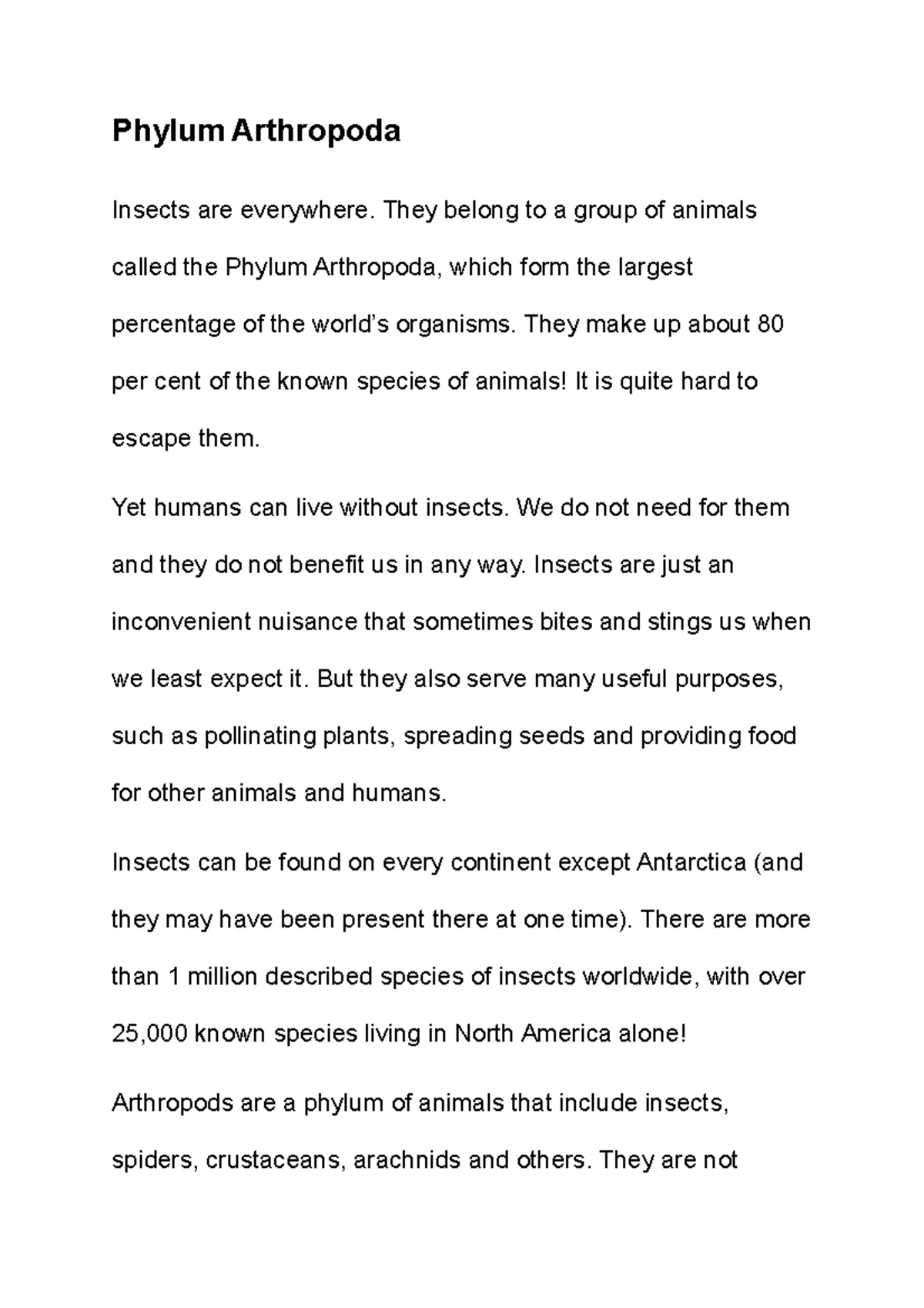 Phylum Arthropoda - Notes - Phylum Arthropoda Insects are everywhere ...